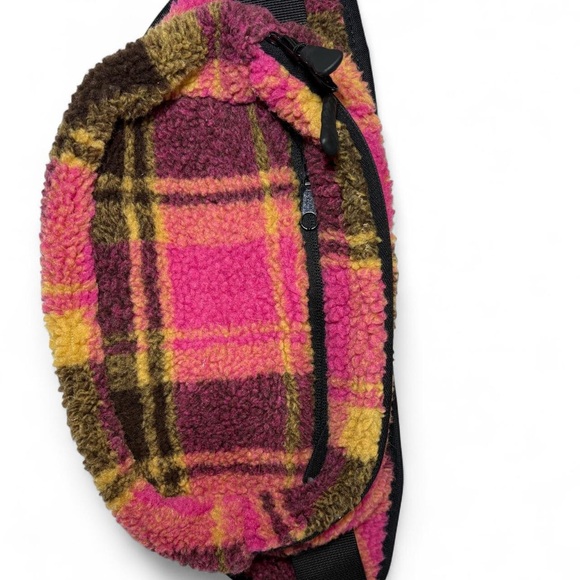 Plaid Pink and Yellow Fleece Crossbody Bag - Picture 2 of 5